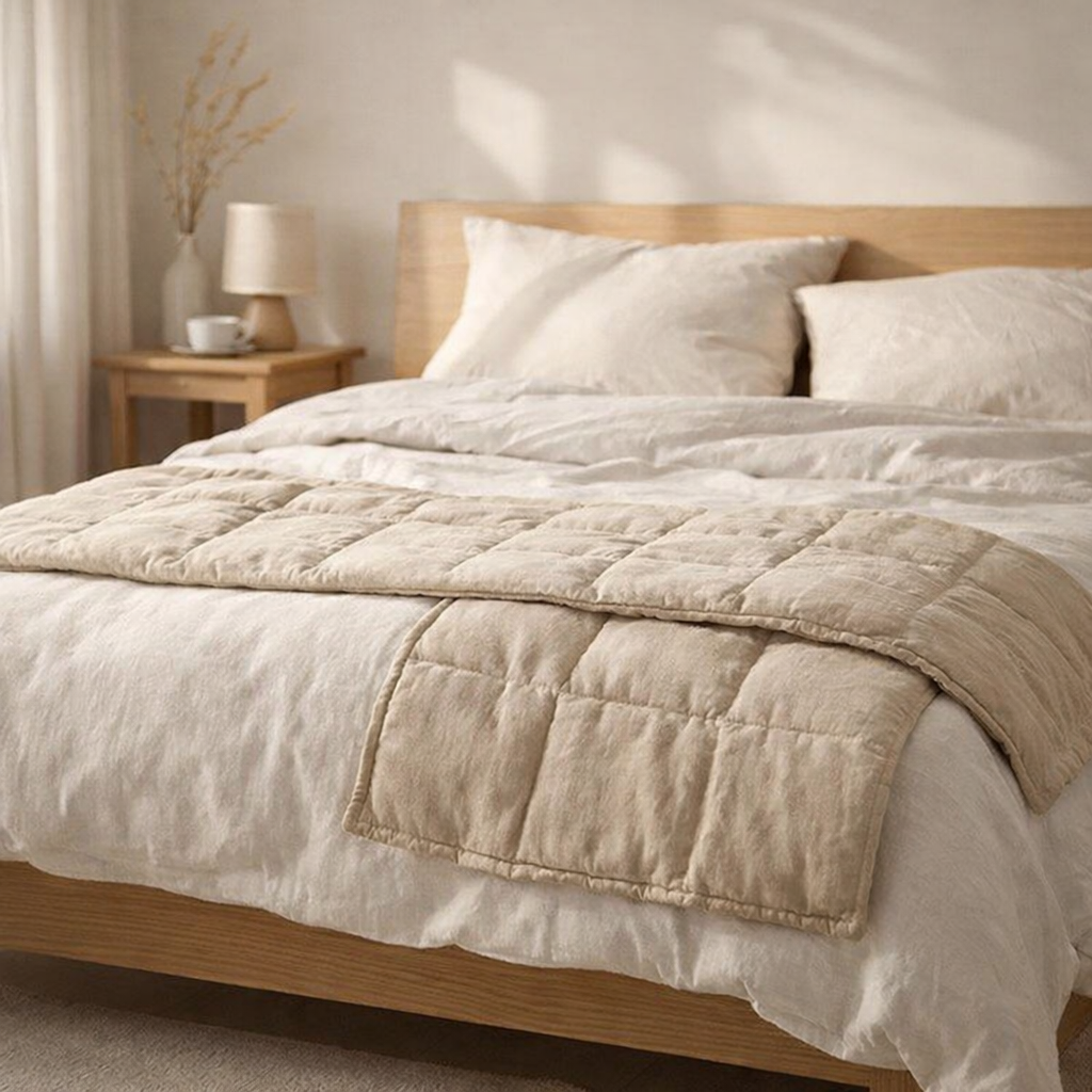 Chemin de lit stonewashed Zeff Naturel 90 x 240 en situation