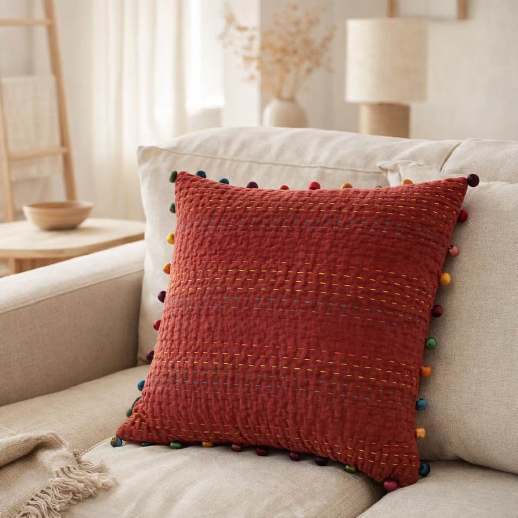 Coussin uni Gastounet Tomette 45 x 45 en situation