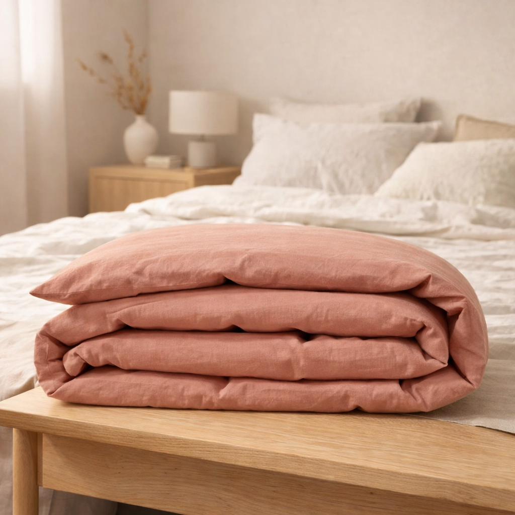 Housse d'édredon Calita Blush 85 x 200 en situation