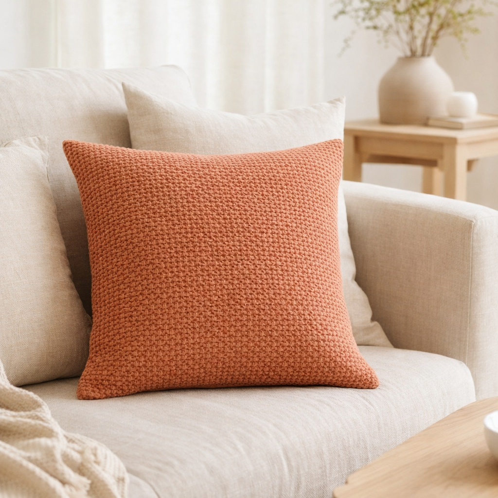 Coussin stonewashed Maia Citrouille 45 x 45 en situation