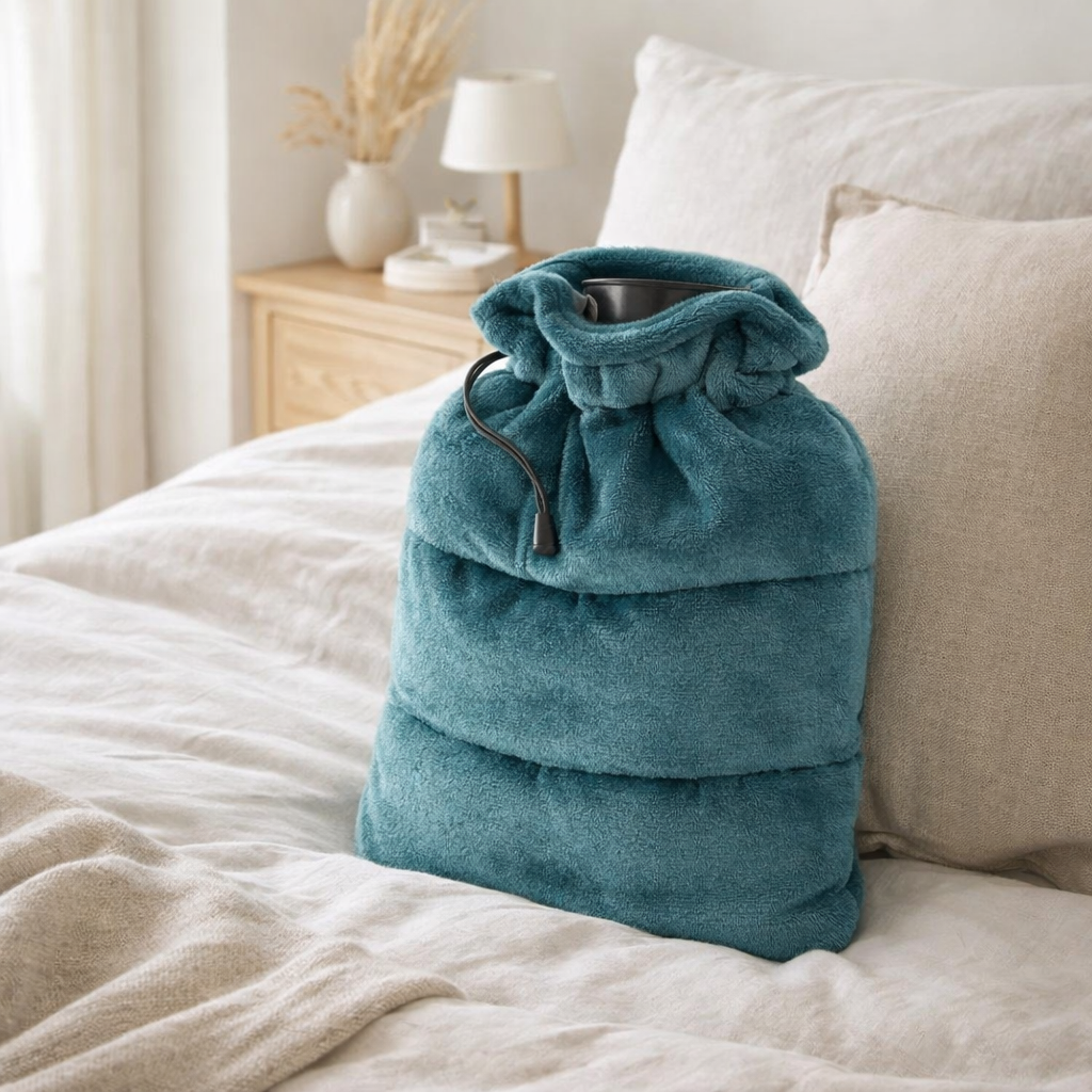 Bouillotte Tendre Paon 23 x 33 en situation