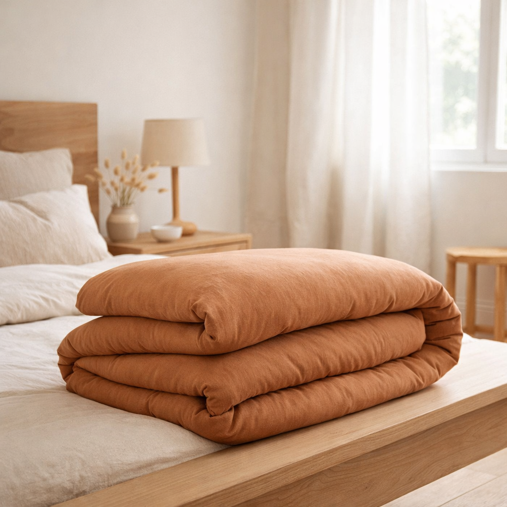 Housse de couette Kala Cannelle 260 x 240 en situation