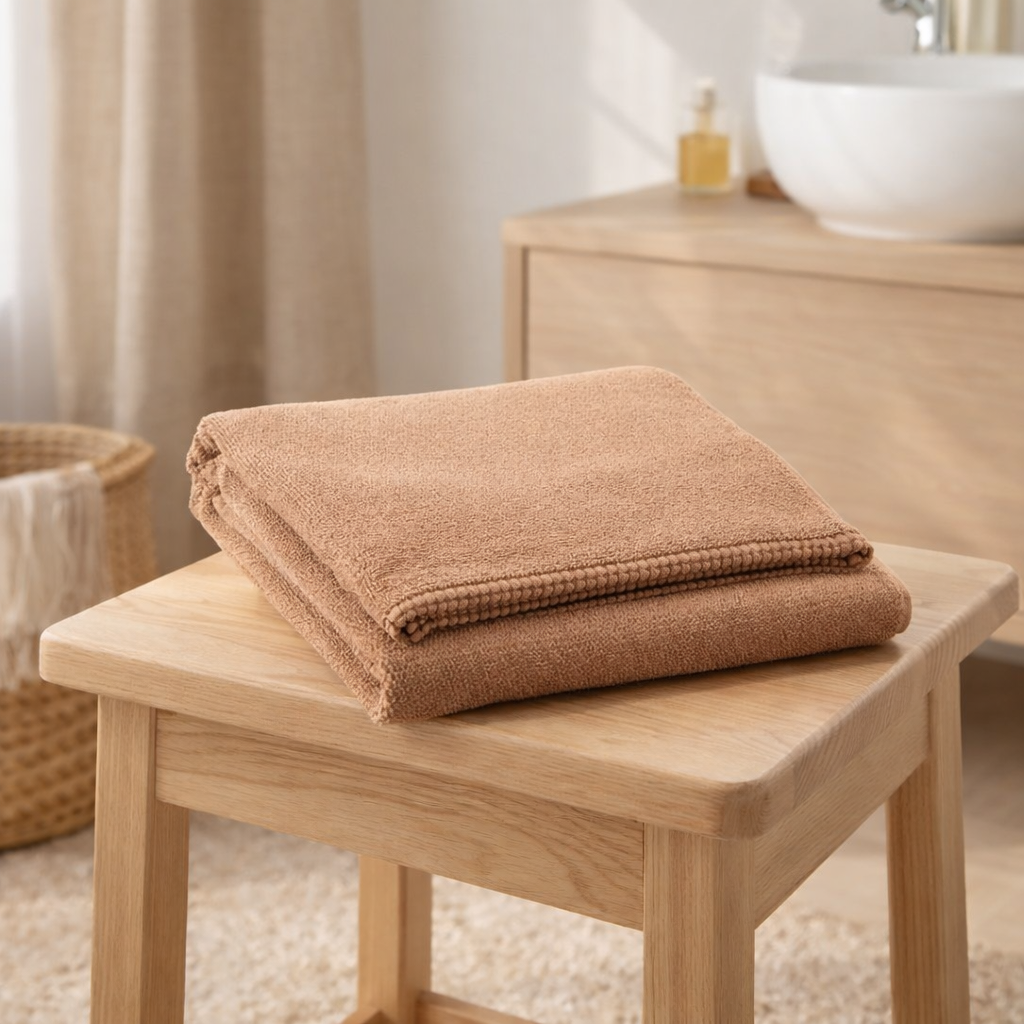 Drap de douche Bora Latte 70 x 130 en situation