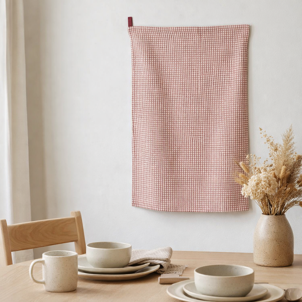 Torchon Nid d'abeille Mumba Rubis 50 x 70 en situation