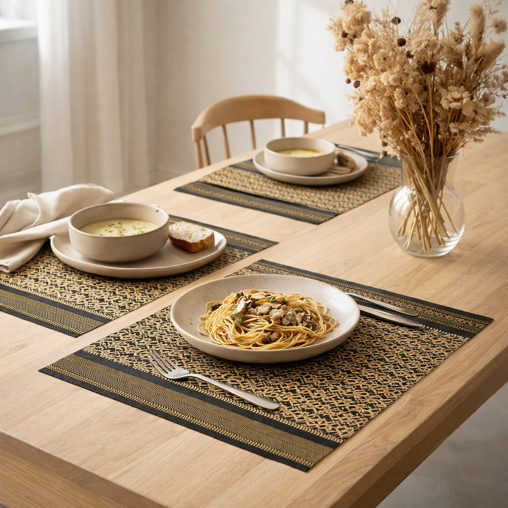Set de table Kadra Noir/or 33 x 45 en situation