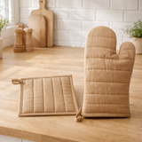 Lot Gant de cuisine/manique recyclé Jona Camel 15 x 30 en situation
