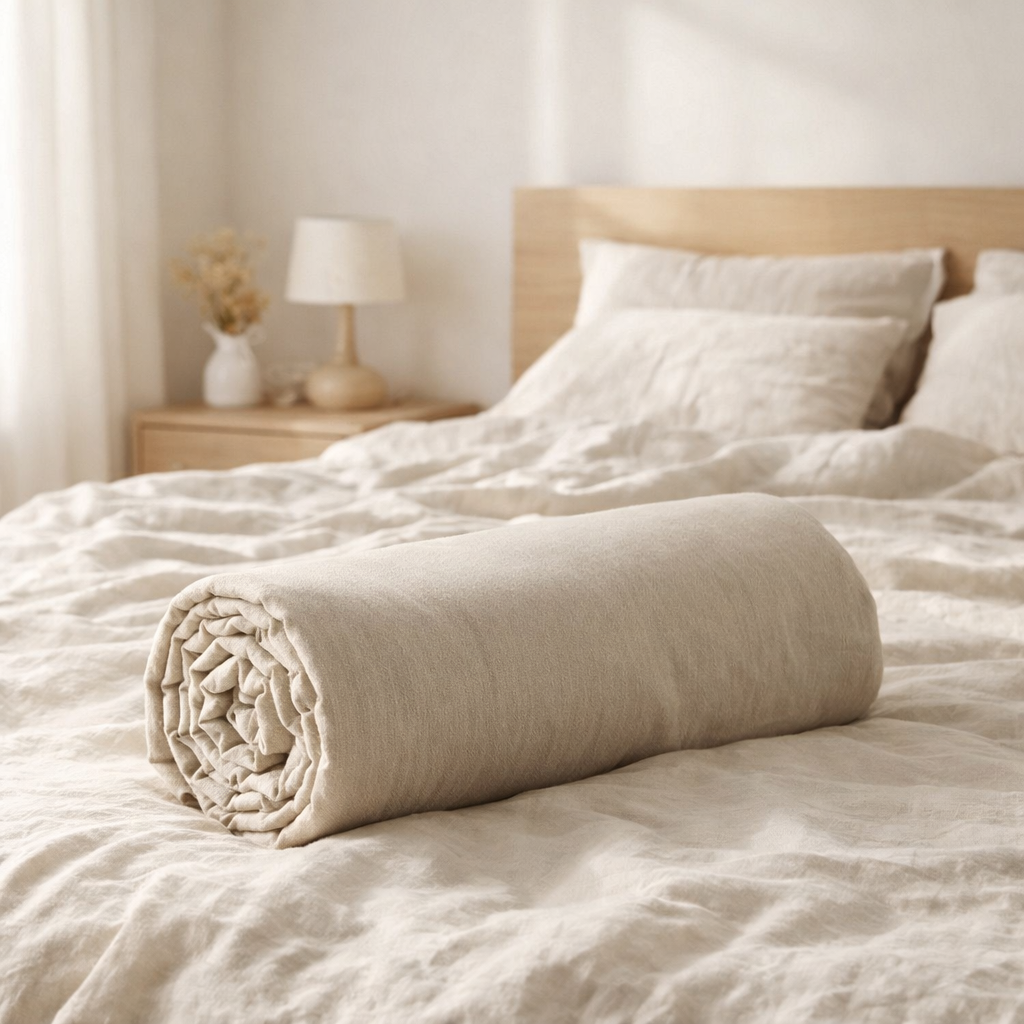 Drap housse Calita Lin 180x200 bonnet 30 cm en situation