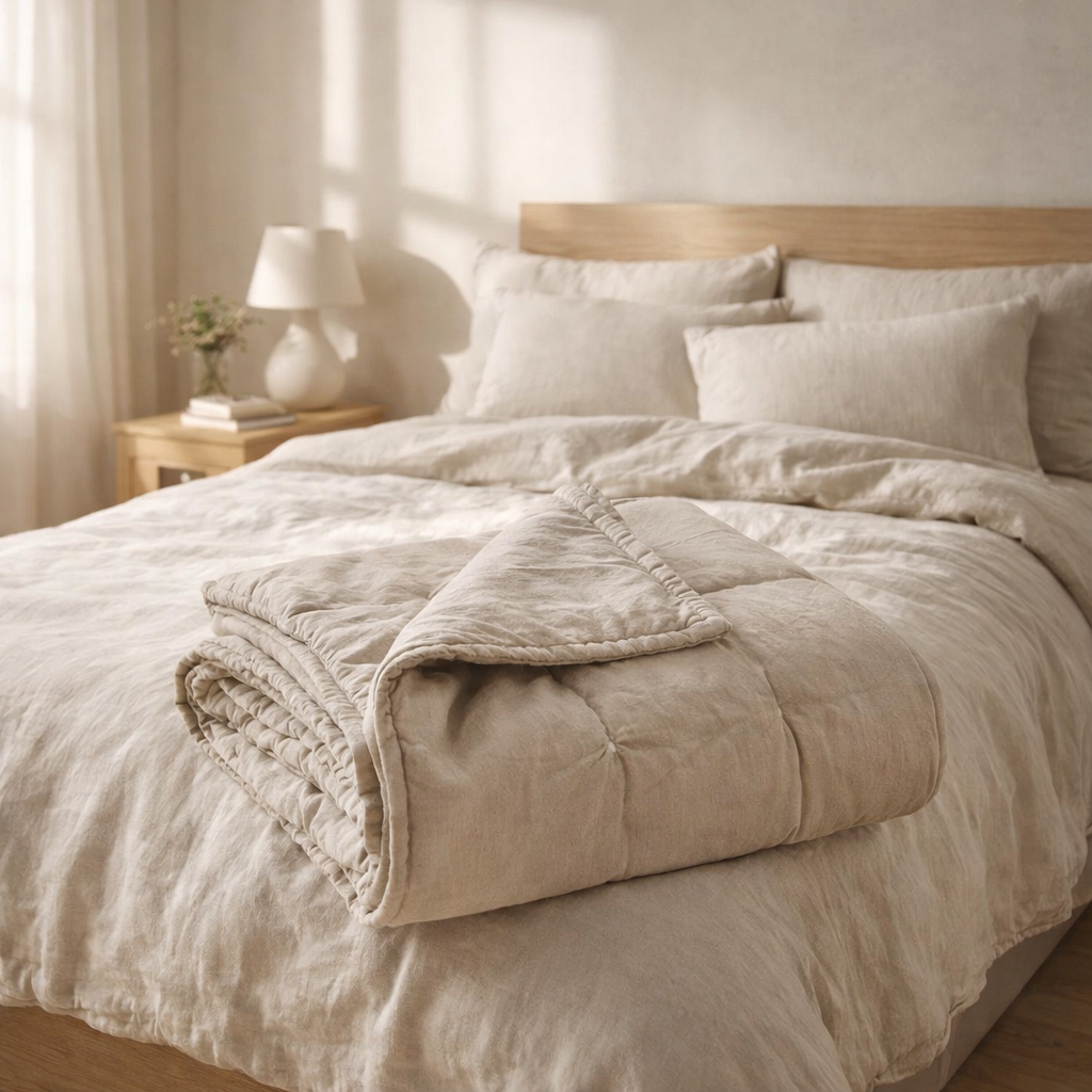 Jeté de lit Stonewashed Zeff Naturel 180 x 260 en situation
