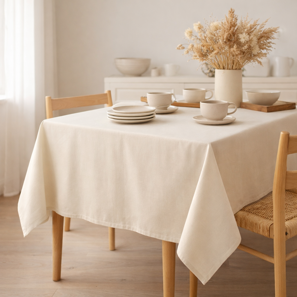 Nappe Bio Gamme unie Creme 150 x 250 en situation