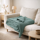 Jeté stonewashed Tana Vert de gris 260 x 260 en situation