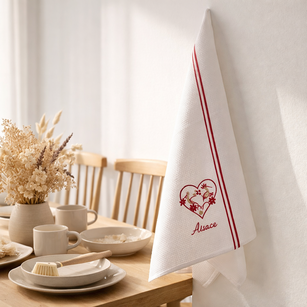 Torchon nid d'abeilles Cigogne Harz Blanc 50 x 70 en situation