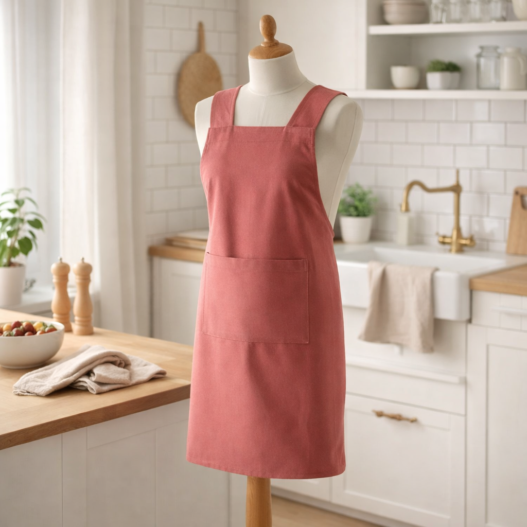 Tablier de cuisine recyclé Gen Bois de rose 120 x 85 en situation