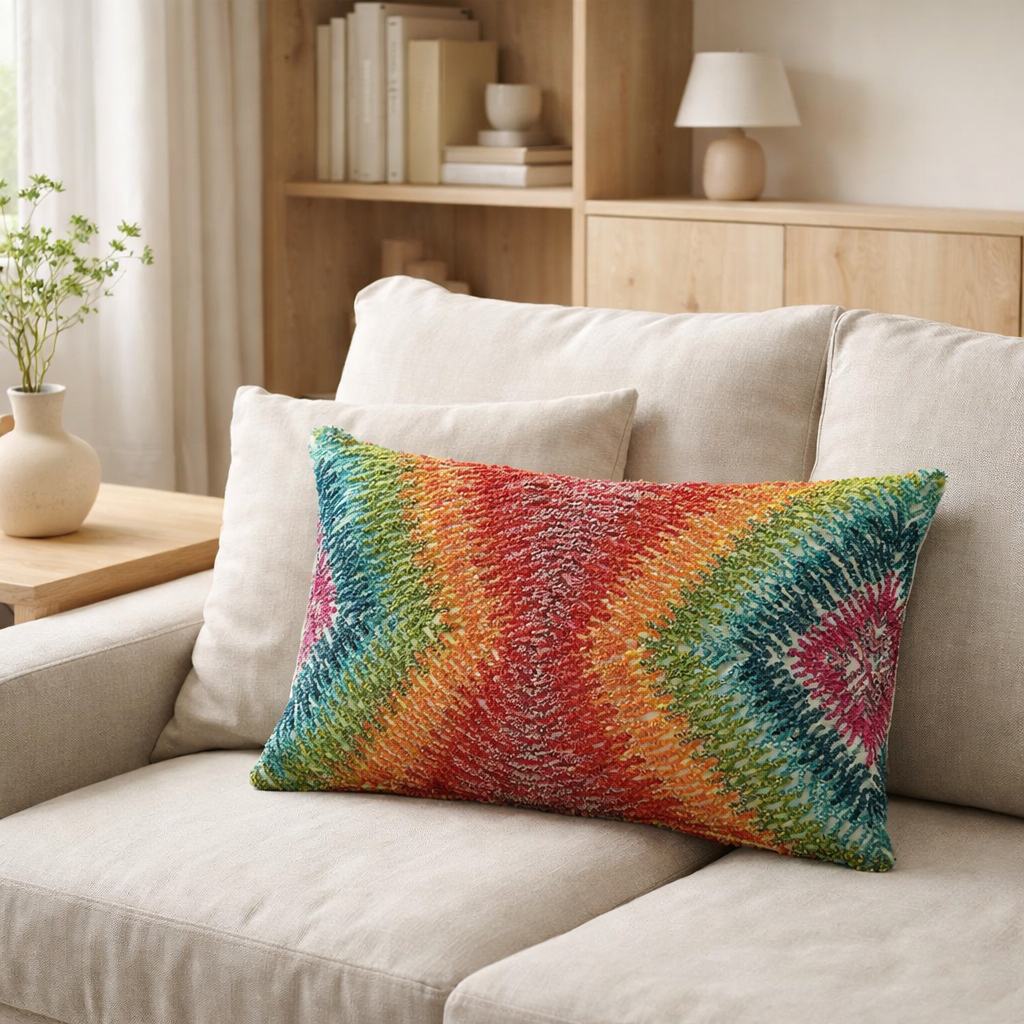 Coussin Stella brodé Multico 30 x 50 en situation