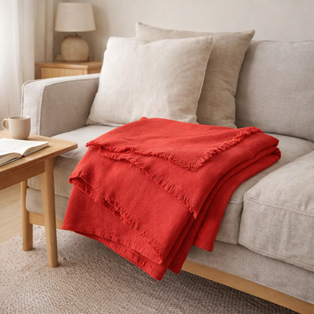 Plaid Zeff Nomade Groseille 130 x 180 en situation