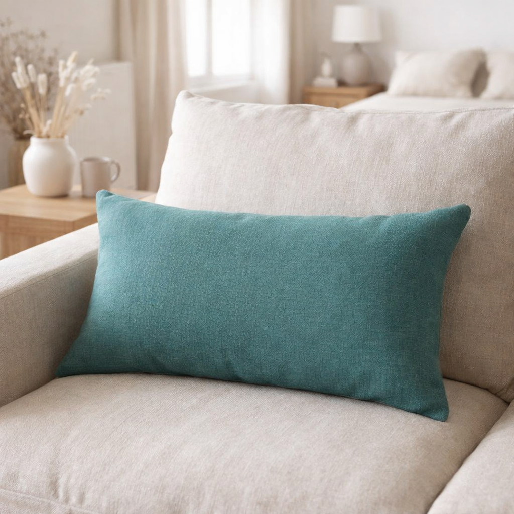 Coussin uni Zeff Prusse 30 x 50 en situation
