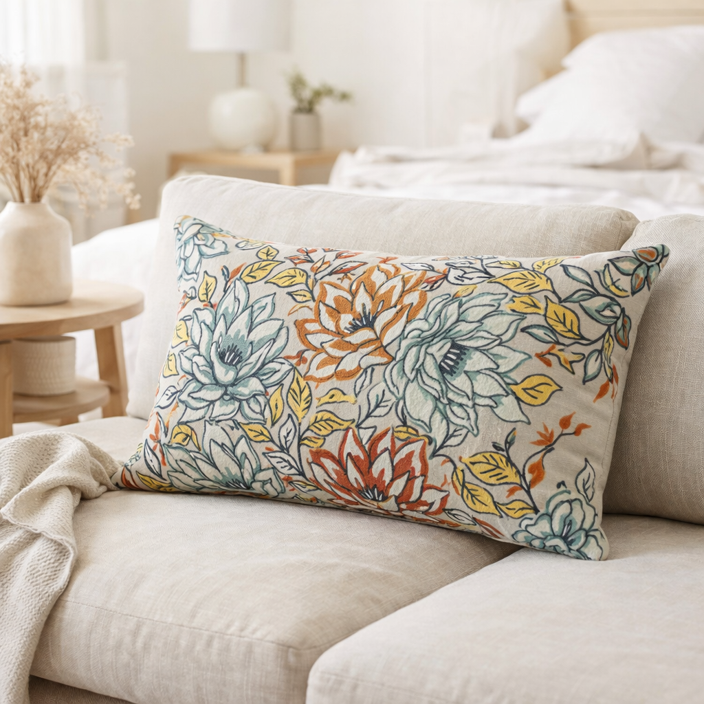Coussin Alba brodé Multico 40 x 65 en situation