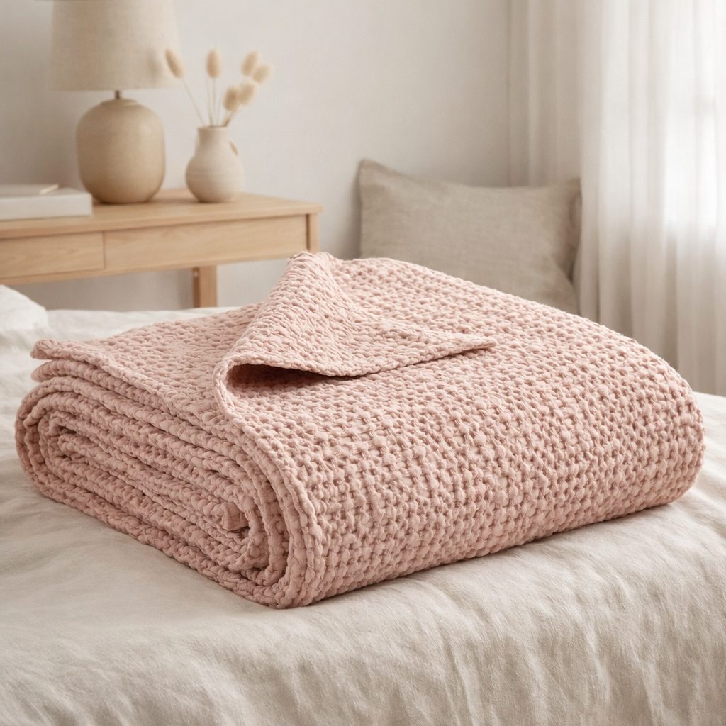 Jeté stonewashed Tana Aubepine 240 x 260 en situation