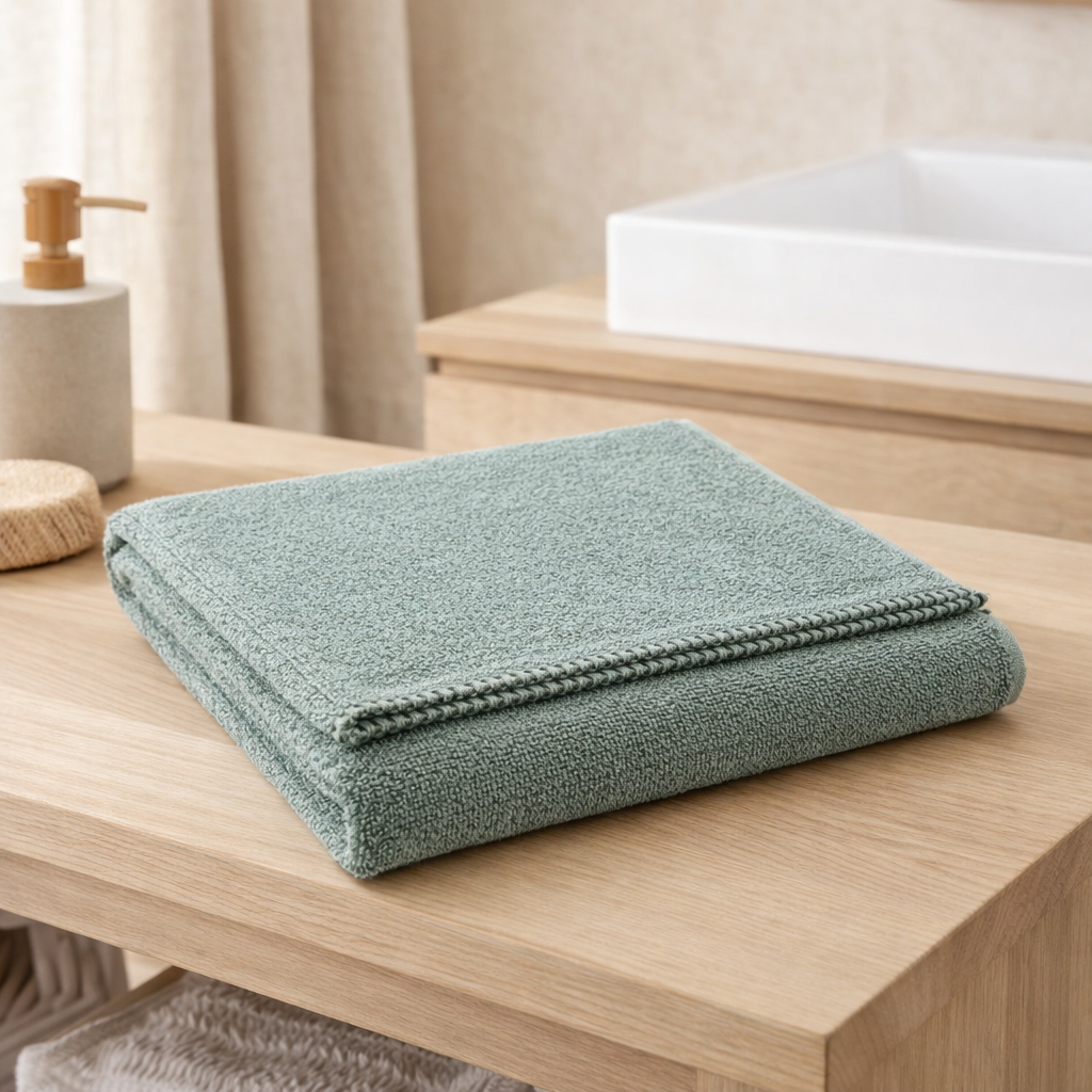 Drap de douche Bora Sauge 70 x 130 en situation