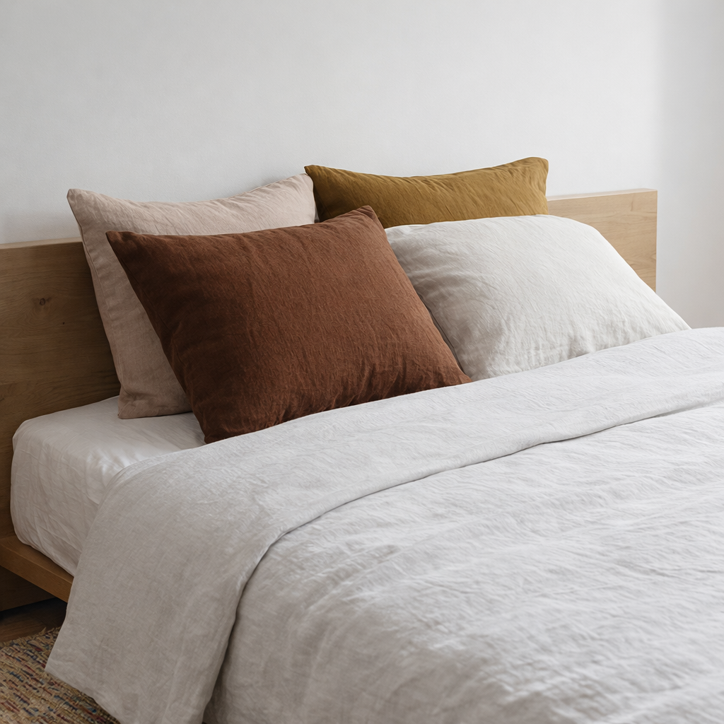Taie d'oreiller stonewashed Zeff Bronze 65 x 65 en situation