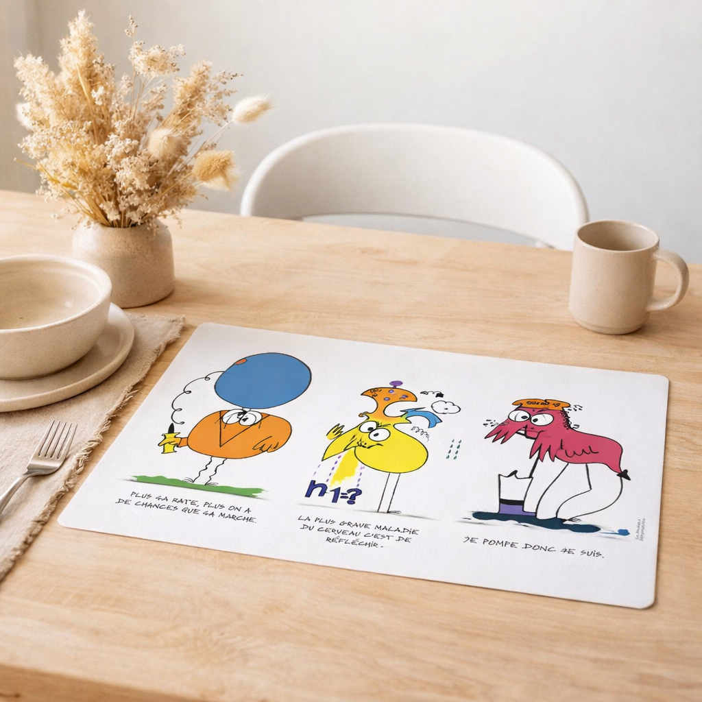 Set de table Shadoks 3 devises 30 x 45 en situation