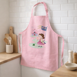 Tablier de cuisine enfant Princesse et grenouille recyclé Rose 52 x 63 en situation