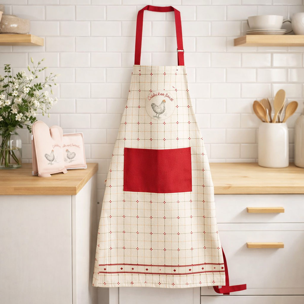Tablier de cuisine en famille Ivoire 72 x 85 en situation