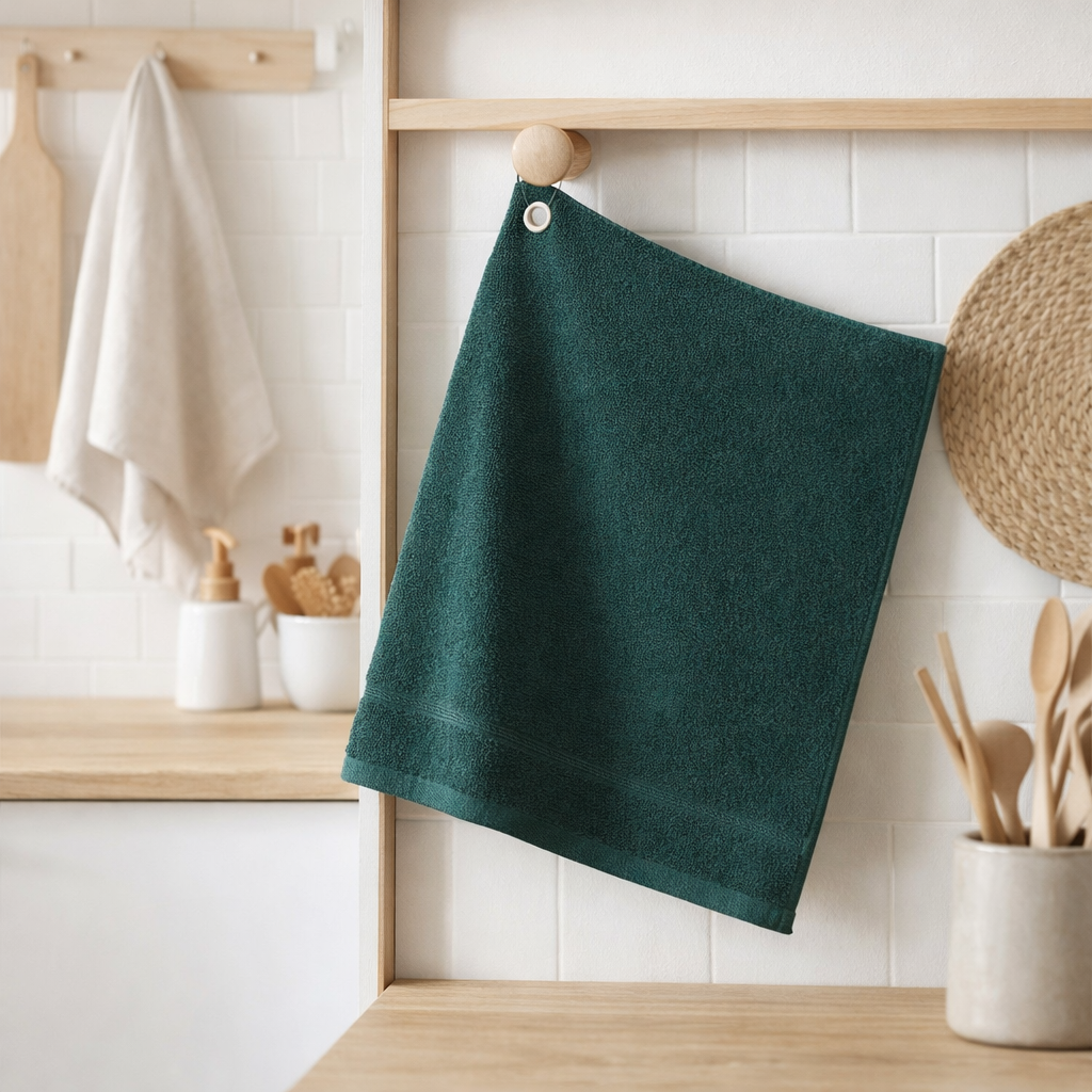Essuie-mains oeillet Curl Sapin 50 x 50 en situation