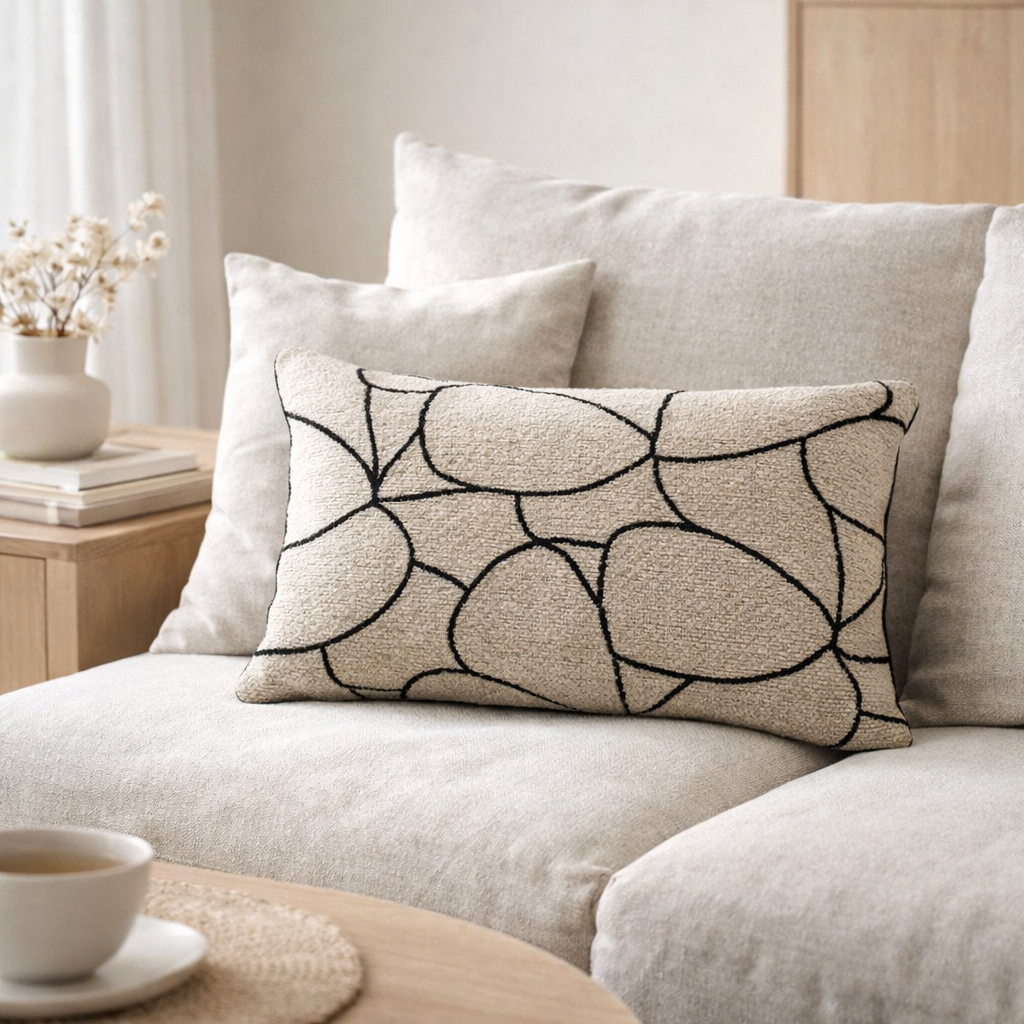 Coussin Dany Blanc/noir 30 x 50 en situation