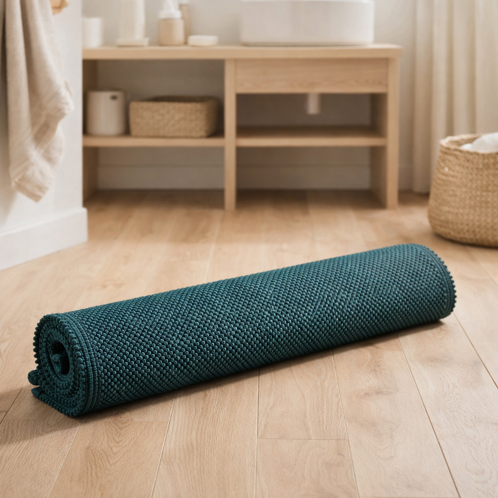 Tapis de bain uni Etia Prusse 54 x 110 en situation