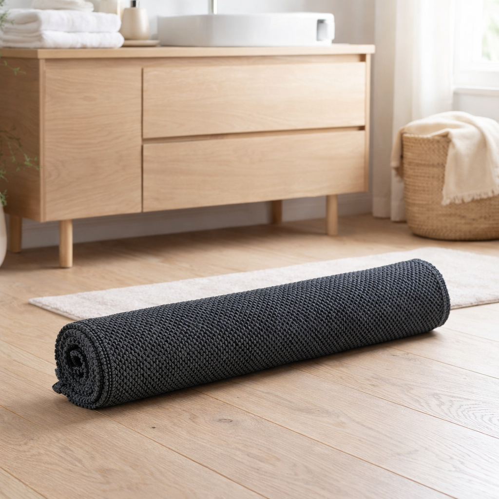 Tapis de bain uni Etia Carbone 54 x 110 en situation