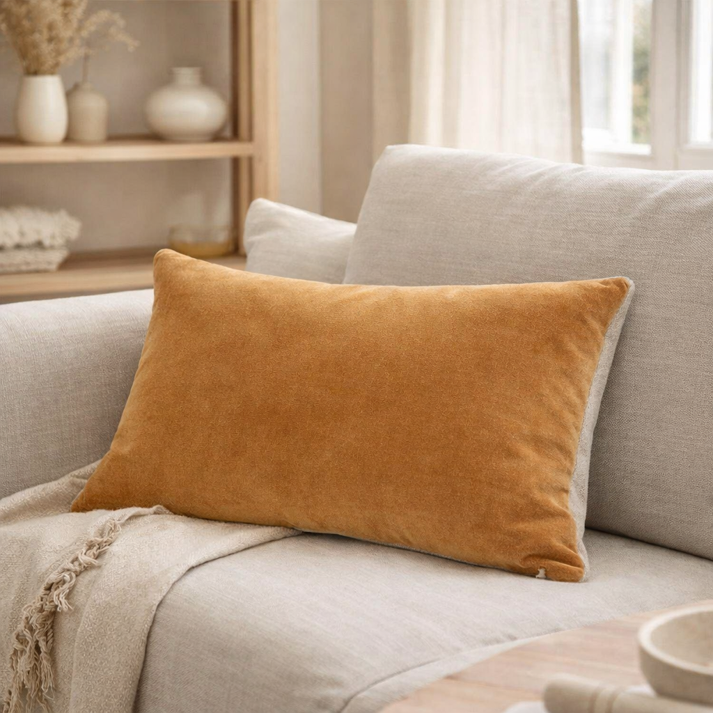 Coussin uni Elise Ocre 40 x 65 en situation