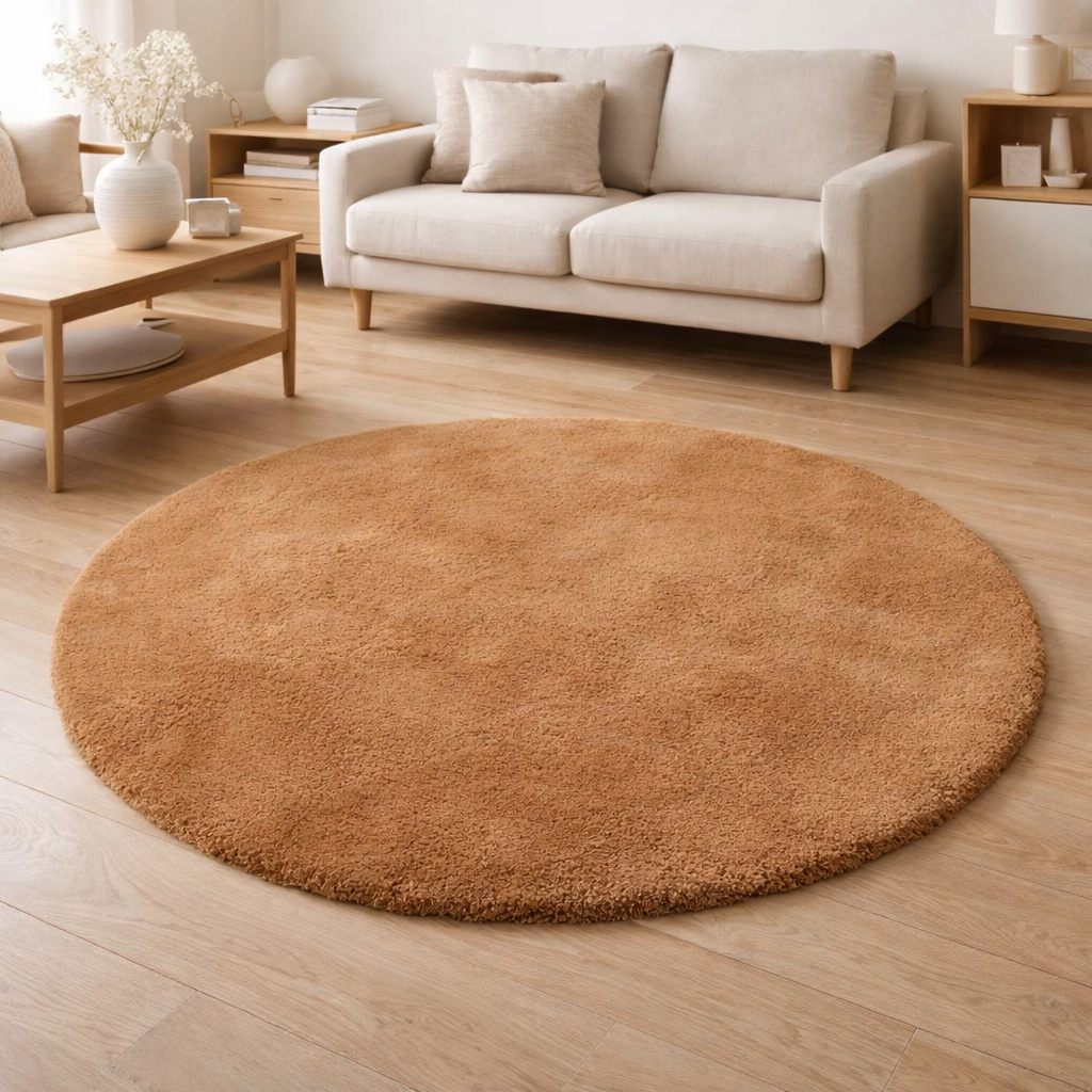 Tapis Eddy Camel diamètre 160 cm en situation