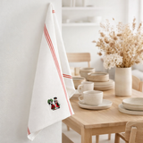 Torchon Nid d'abeilles Couple Enfants Alsace Blanc 50 x 70 en situation