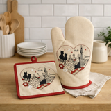 Gant de cuisine/Manique Chats Coeur Beige 18 x 28 en situation