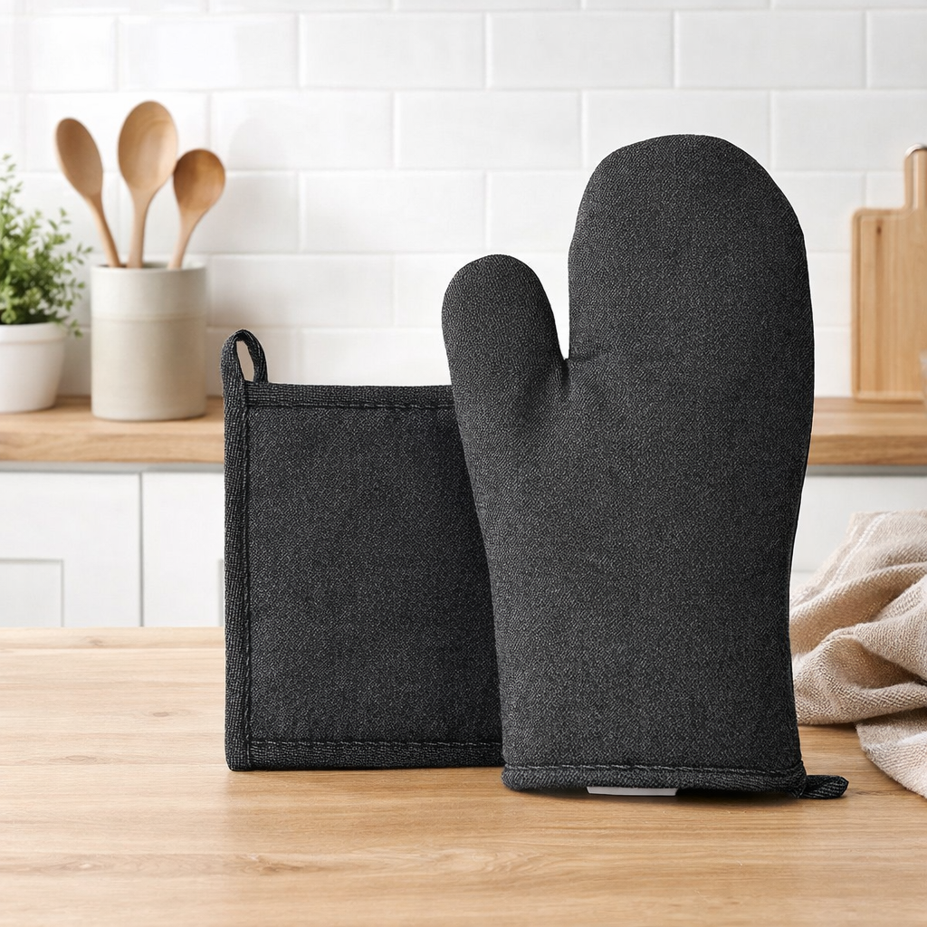 Lot gant de cuisine/manique Davis Noir 15 x 30 en situation