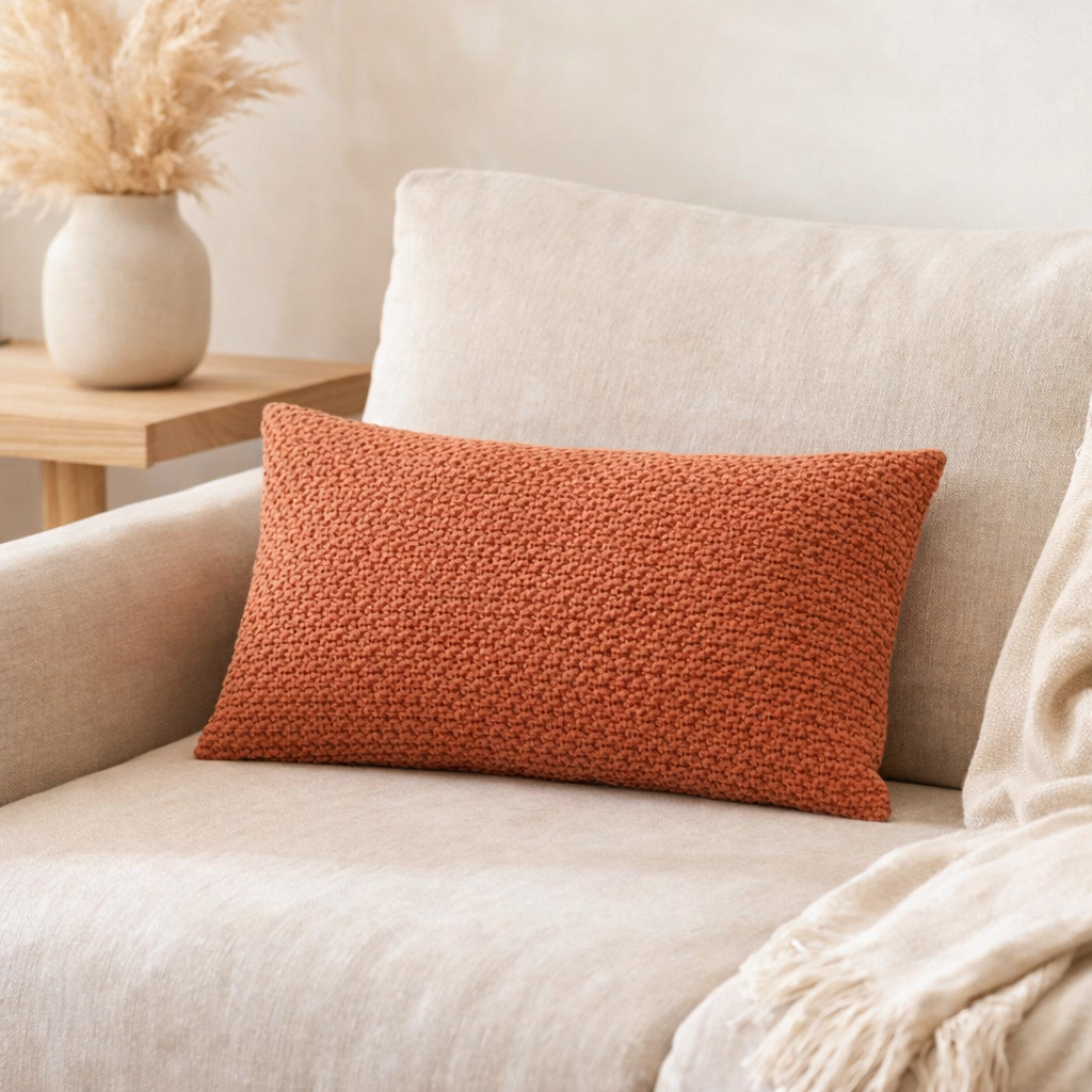 Coussin stonewashed Maia Citrouille 30 x 50 en situation