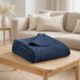 Plaid stonewashed Tana Cobalt 140 x 200 en situation