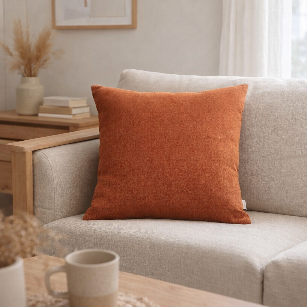 Coussin uni Zeff Rooibos 45 x 45 en situation