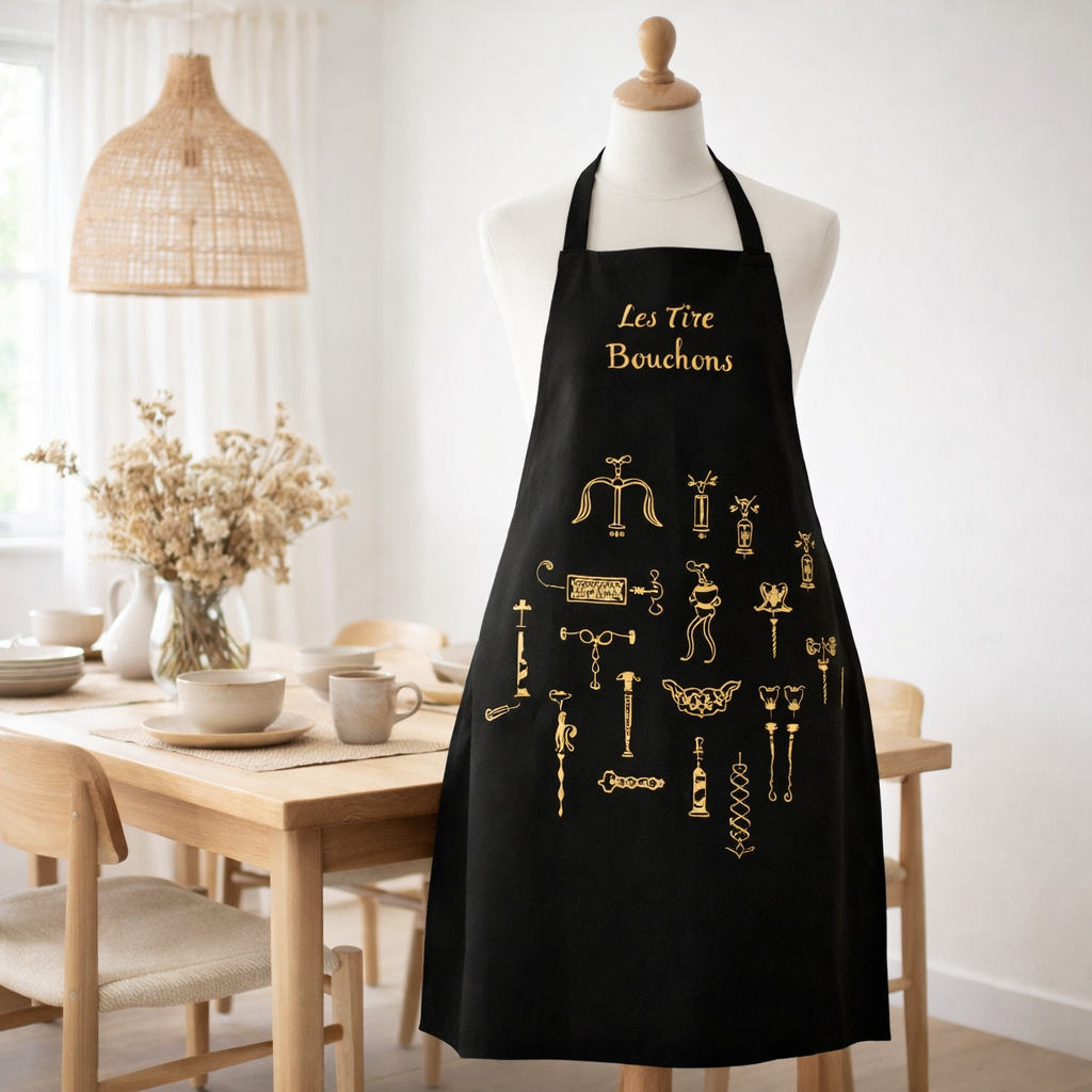 Grand Tablier de cuisine Les Tire-Bouchons Noir 72 x 96 en situation