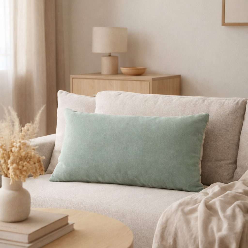 Coussin uni Elise Opaline 40 x 65 en situation