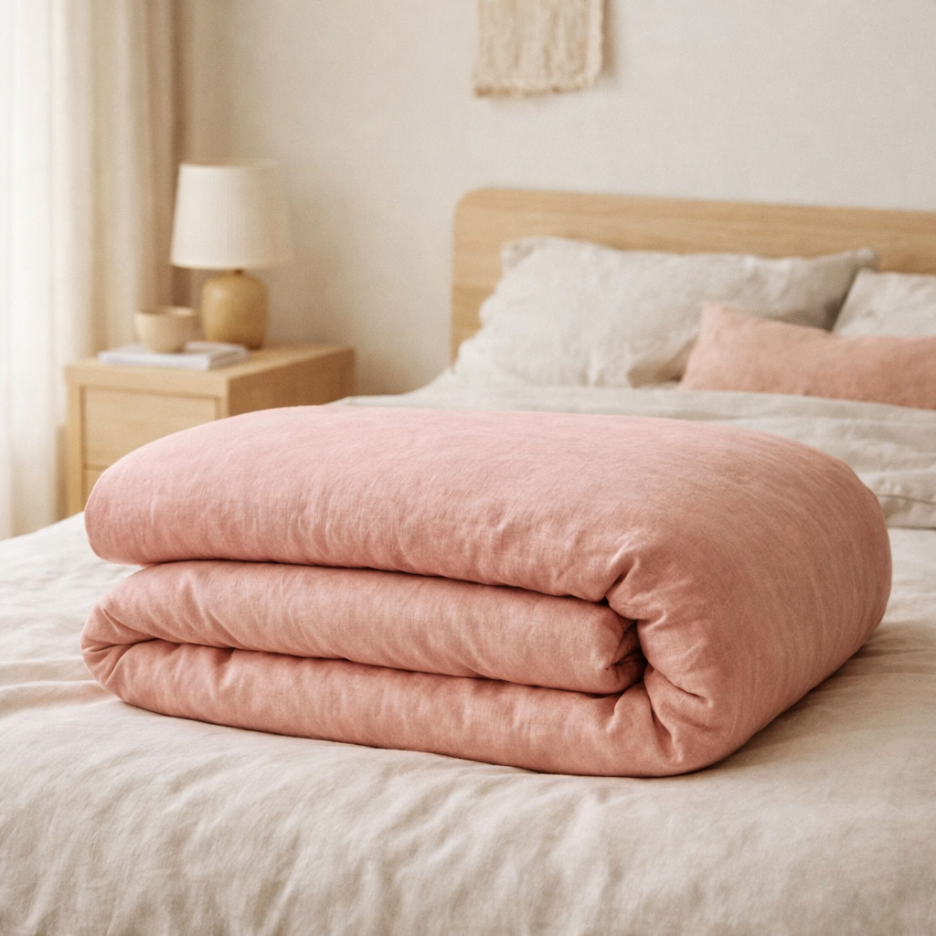 Housse de couette Linco Blush 220 x 240 bouteille 40 cm en situation