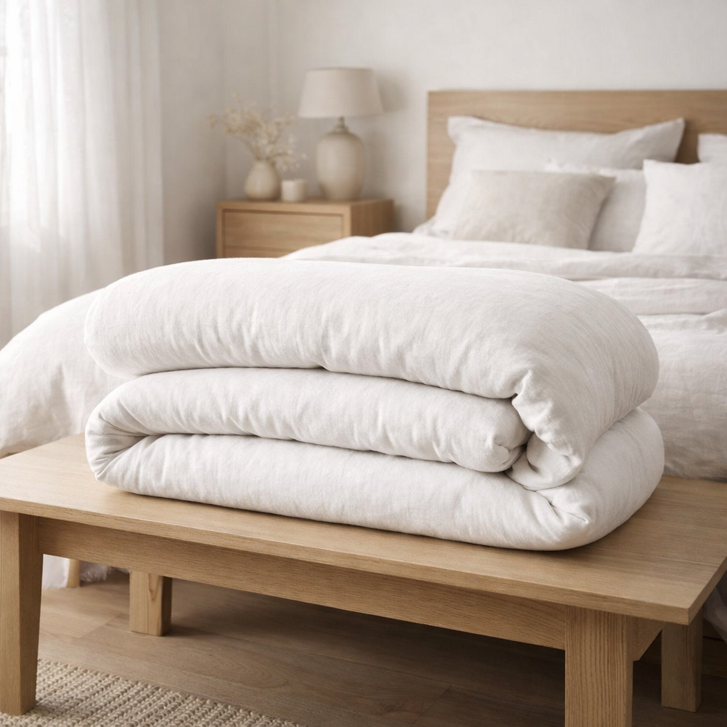 Housse de couette Linco Blanc 220 x 240 bouteille 40 cm en situation