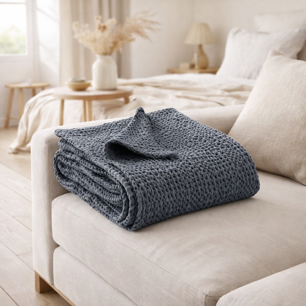 Jeté stonewashed Tana Cendre 240 x 260 en situation