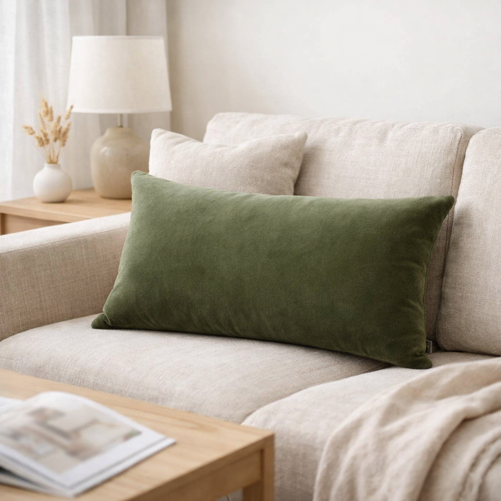 Coussin uni Elise Verveine 40 x 65 en situation