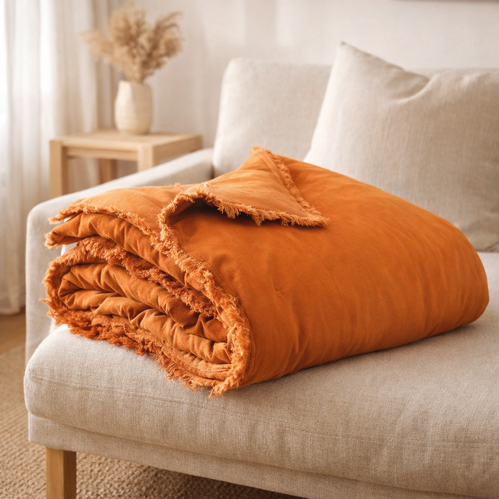 Plaid uni Fara Ambre 135 x 200 en situation
