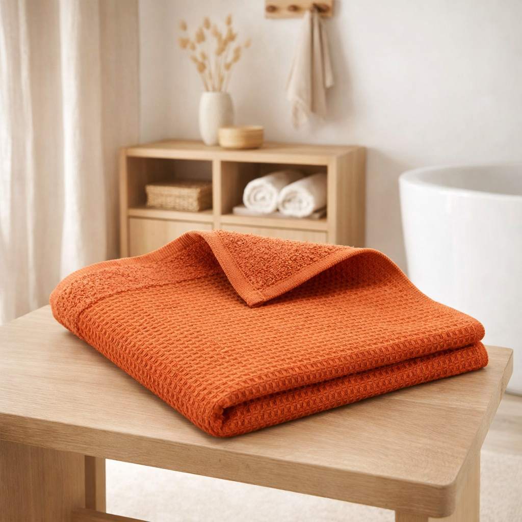 Drap de bain recyclé Abby Marmelade 90 x 150 en situation