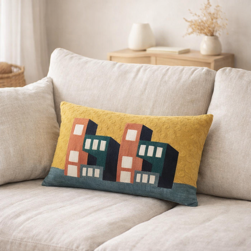 Coussin brodé Suri Multico 30 x 50 en situation