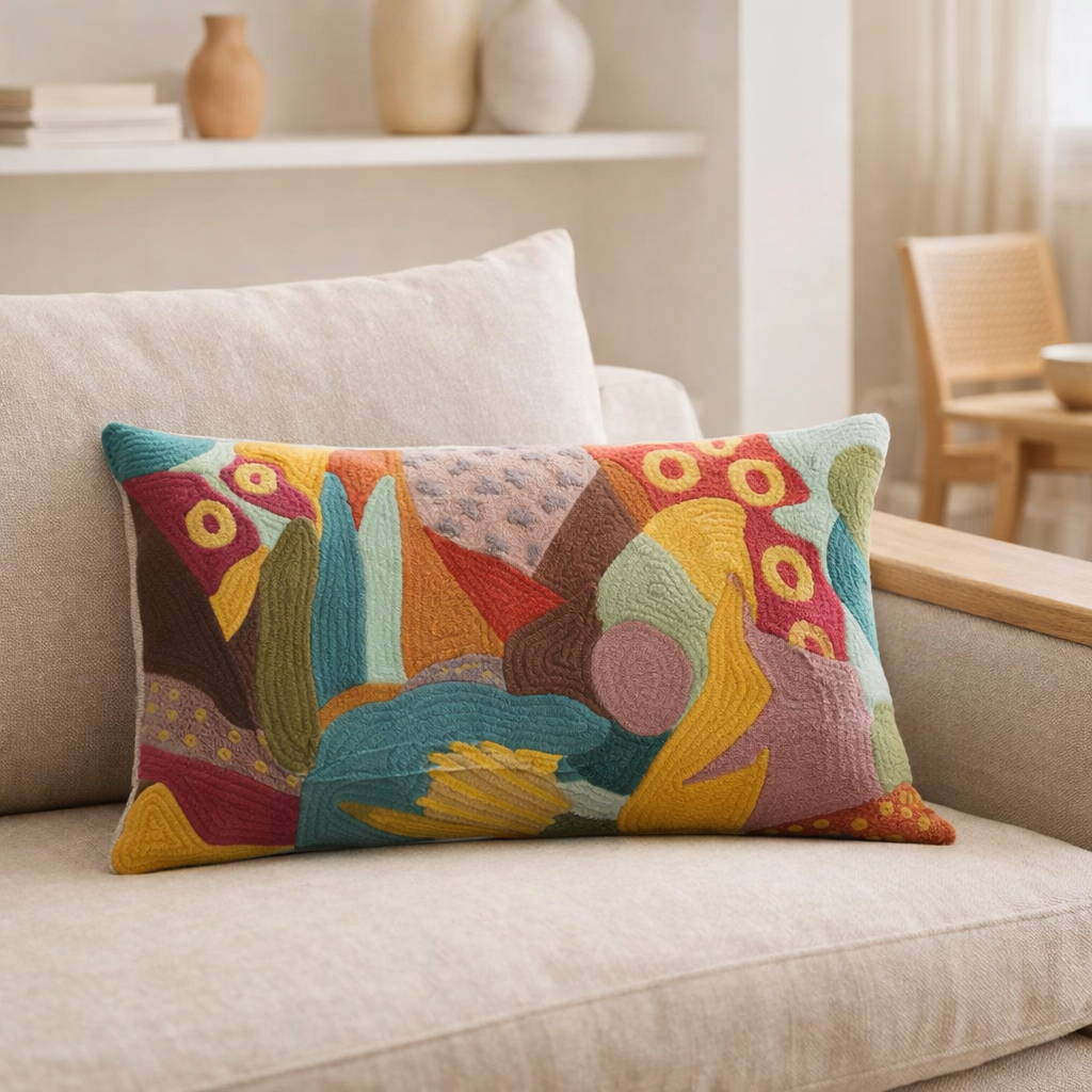 Coussin brodé Izel Minéral 30 x 50 en situation