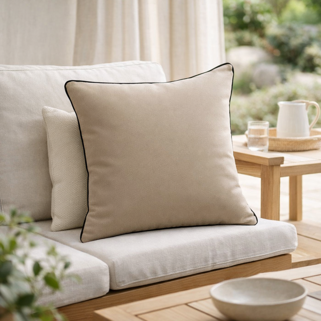 Coussin uni Alga extérieur Galet 45 x 45 en situation