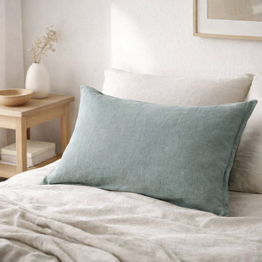 Taie d'oreiller Stonewashed Zeff Vert de gris 50 x 75 en situation